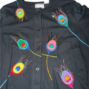 Michael Simon Black Cardigan with Colorful Embroidery